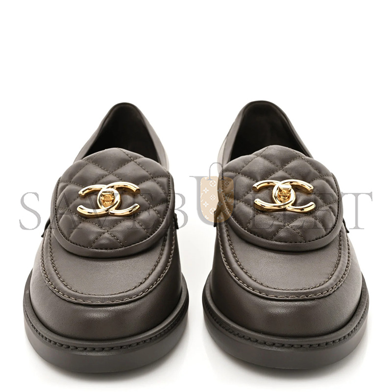 Ch**el LAMBSKIN QUILTED CC TURNLOCK LOAFERS BROWN